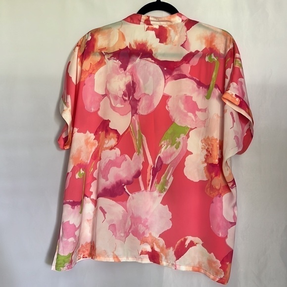Natori Floral Short Sleeve Blouse L - Picture 4 of 6